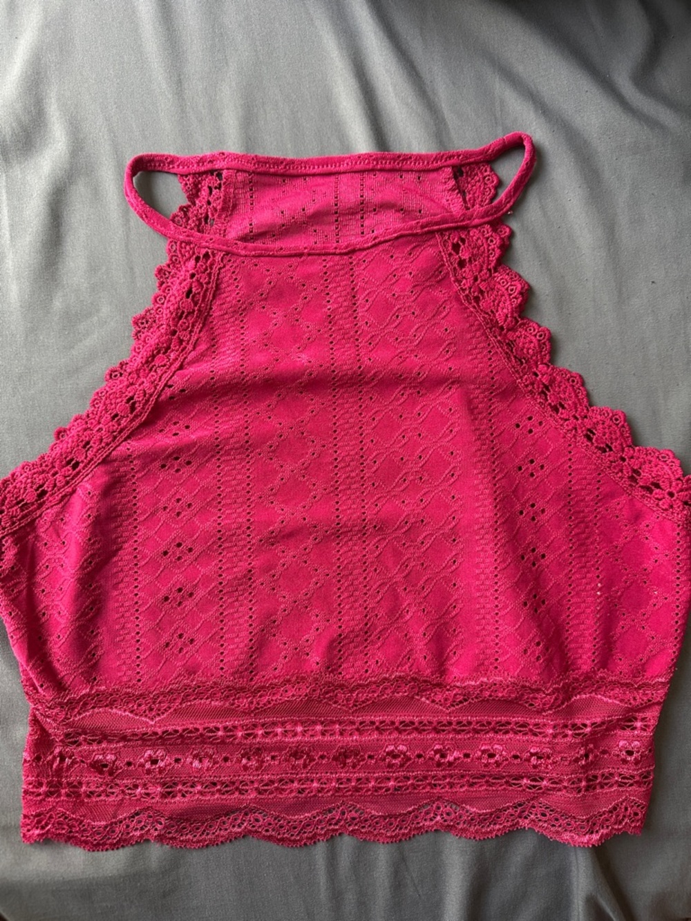 SHEIN Hot Pink Lace Halter Crop Camisole